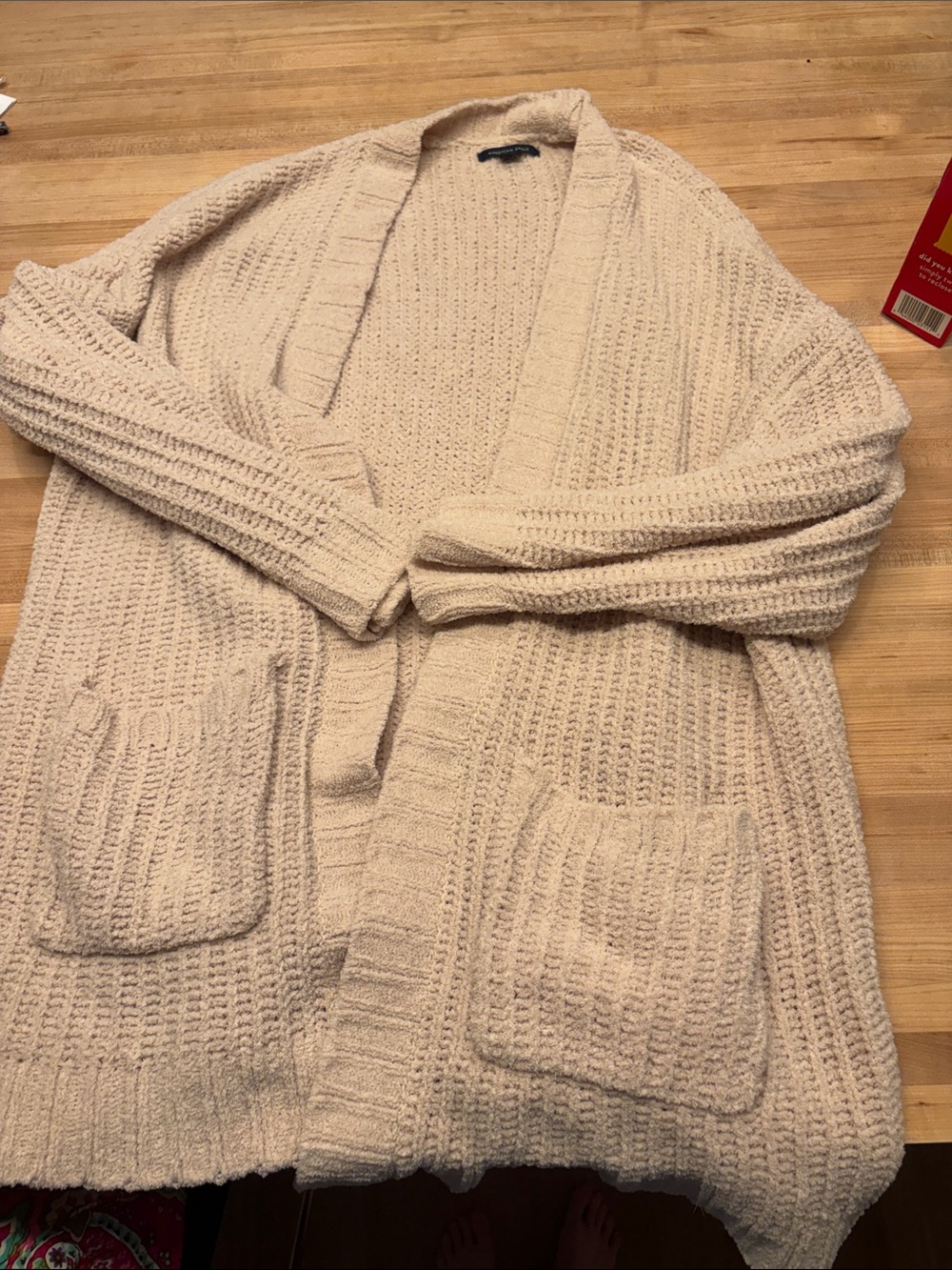 American Eagle Outfitters Cream Open-Front Knit Cardigan